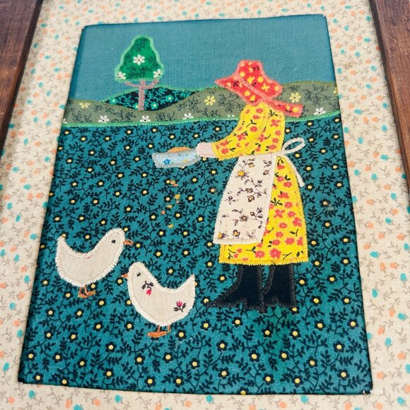 HANDMADE Wooden Framed Fabric Quilt pattern Country Farm Folk Wall Art - Picture 7 of 13